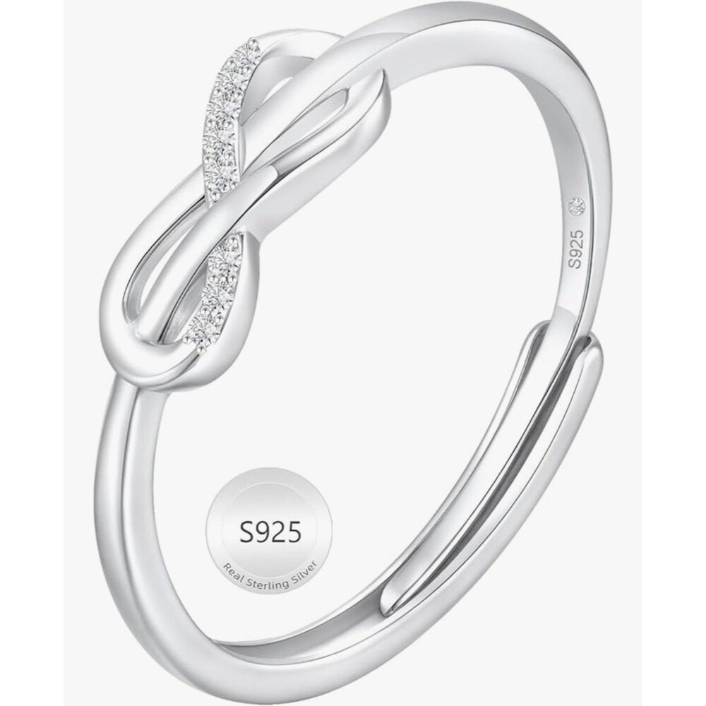 Sterling Silver  925 Infinity Symbol Ring Cubic Zirconia Adjustable Size 7-9